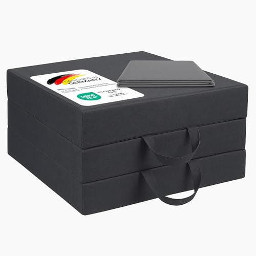 MSS e.K. Klappmatratze NEO – 75x195x15 cm mit Tragetasche (Grau) – Faltbare Gästematratze, komfortable Reisebettmatratze, platzsparend, ideal als Notbett