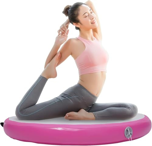 Yoga Air Matte Track 10cm Höhe Airspot, 100cm Breite, Airblock Rund Aufblasbare Gymnastikmatte mit 600W Luftpumpe, Air Gymnastik Tumbling Mat, Zuhause Trainingsmatte Turnmatte für Akrobatik,Training