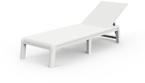 KETER Palma Sonnenliege für den Garten mit 4-Fach Verstellbarer Rückenlehne, klappbare Gartenliege, weiß, 187 x 58 x 29 cm, pflegeleicht, wetterfest und UV-beständig