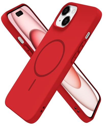 oakxco for iPhone 15 Case Silicone Mag Safe, Magnetic Slim Thin Phone Case Compatible with Magsafe Wireless Charging, Cute Girly Aesthetic Soft Rubber Gel Safecase for Women Girls, Red