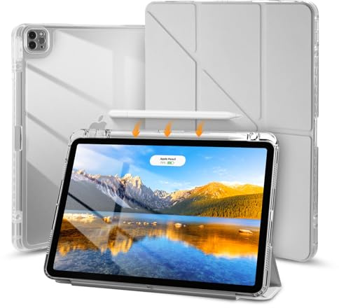 Hülle für i-Pad Air 13 Zoll M2 2024 / M3 2025, Dreifach Klappbar Acryl Hülle mit Stifthalter, Auto Wachen/Schlafen, Stoßfest Schutzhülle, Grau