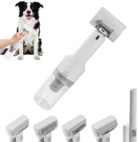 DELOMENPA Aspiradora para eliminar el pelo de mascotas, herramienta de aseo inalámbrica 5 en 1 para gatos/perros, succión ultra silenciosa de 10 KPa con 4 cepillos, depilación con un solo toque para