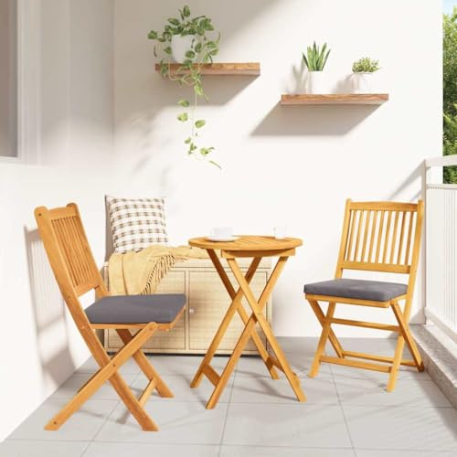 Keeushr Klappstuhl mit Kissen 2 Stück Braun Massivholz Akazie Wetterfestes Polster Faltbarer Stuhl für Garten und Terrasse Modernes Design Langlebiges Akazienholz
