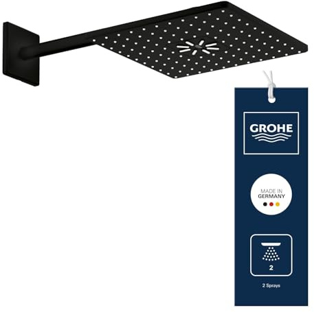 GROHE Rainshower SmartActive 310 Cube, Kopfbrause mit 2 Strahlarten (Duschkopf für die Wandmontage, Antikalk-System, langlebige Oberfläche), phantom black, 26479KF0