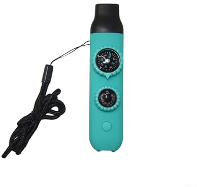 Fischietto di sopravvivenza da 17,8 cm, con bussola, luce LED, lente d'ingrandimento, termometro per escursionismo, campeggio, navigazione, portatile, blu