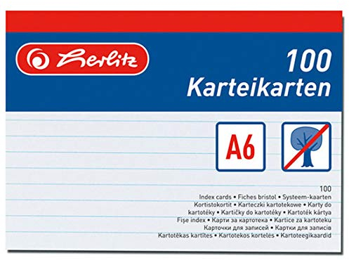 Herlitz 1150606 Karteikarte A6 liniert, weiß, 6 x 100 Stück