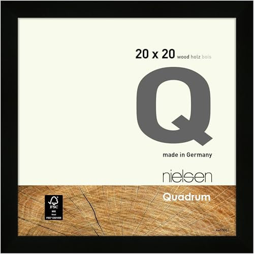 nielsen Bilderrahmen, 20 x 20 cm, Holz, Schwarz, Fotorahmen zum Auftstellen und Aufhängen im Hoch- & Querformat, Echtglas, Quadrum