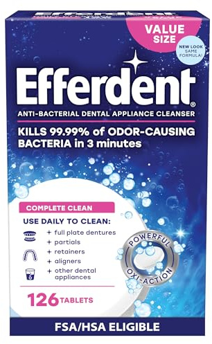 Efferdent Denture Cleaner Tablets – Dental Appliances, Aligners, Mouth Guard, and Retainer Cleaner Tablets, Complete Clean, 126 Count