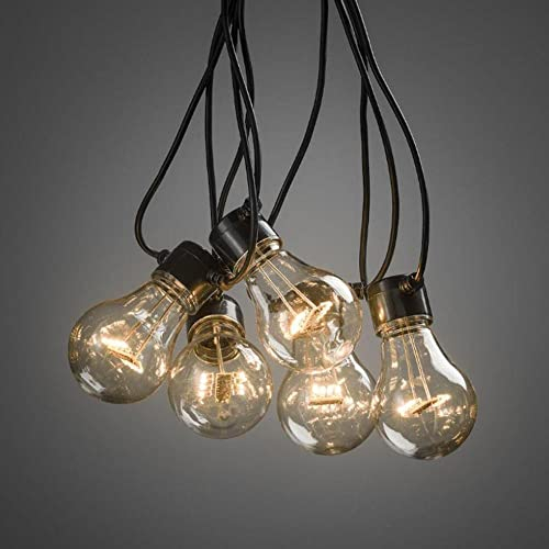 Konstsmide 2372-800, LED Biergartenkette, klar / für Außen (IP44) / 5 klare Birnen / 40 bernsteinfarbene Dioden / 6h Timer / schwarzes Kabel / Batteriebetrieben: 4xAA 1.5V (exkl.), 50 LEDs, Bernstein