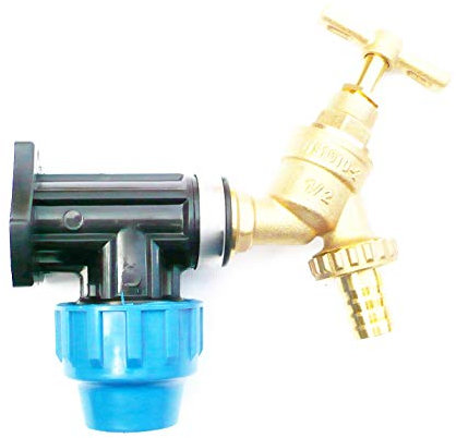 MDPE Compression Wall Plate Elbow (20mm) with 1/2 Brass Bib Tap & Hose Tail
