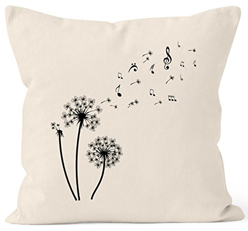 Autiga Kissenbezug Pusteblume Musiknoten Noten Musik Dandelion Kissen-Hülle Deko-Kissen Baumwolle quadratisch Natur Unisize
