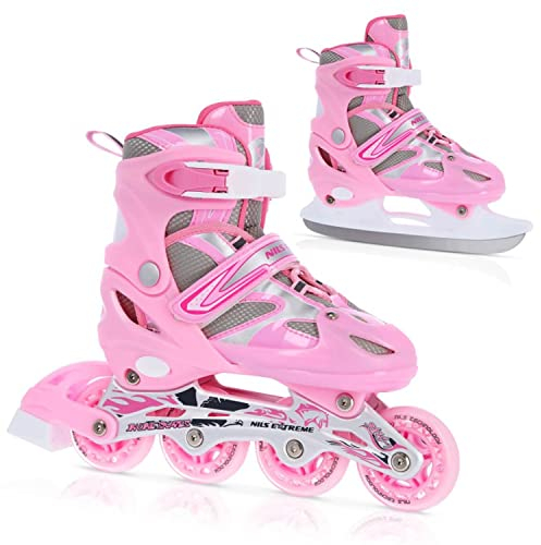 Nils Extreme Rollerblades 2in1 - Schlittschuhe Damen - Inliner Damen - Rollerblades Damen - Roller Skates - Eislaufschuhe Damen – Inline Skates 39-42 - Verstellbare Rose - Modell NH18366