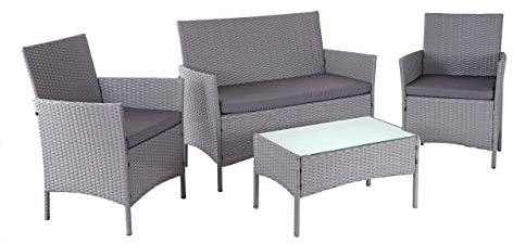 Mendler Poly-Rattan Garten-Garnitur HWC-D82, Sitzgruppe Lounge-Set - grau mit Kissen anthrazit