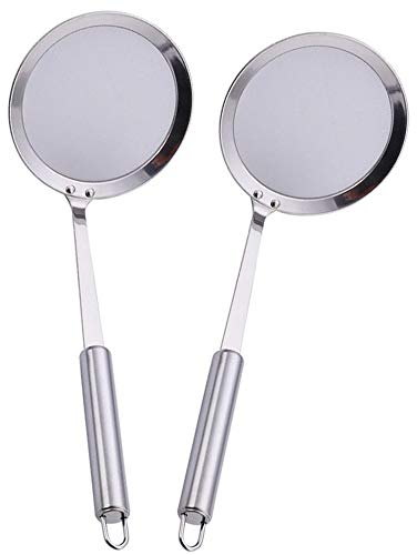 AIYoo 2 Pack Filter Spoon,Stainless Steel Fine Wire Mesh Oil Filter Deep Fat Fryer Skimmer Spoon Soup Residue Oil Strainer Colander Spoon Non-Slip Lightweight Kitchen Tool