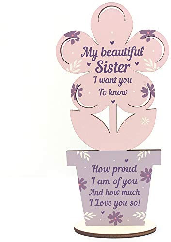 RED OCEAN Sister Birthday Wooden Flower Friendship Plaque LOVE Keepsake