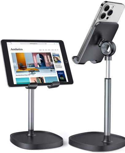 LISEN@ Cell Phone Stand,Angle Height Adjustable Stable Cell Phone Stand For Desk,Sturdy Aluminum Metal Phone Holder,Compatible with Mobile Phone/iPad/Kindle/Tablet,4-10inch