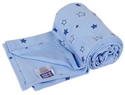 Kaarsgaren Baby und Kinder Bio-Baumwoll-Decke für den Sommer, Kuscheldecke für Jungen und Mädchen, Kinderwagendecke, Babydecke, Erstlingsdecke, Sommerdecke (Blaue Sterne, 70 x 100 cm)