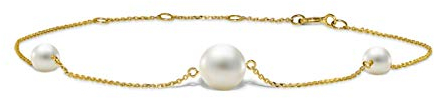 MIORE Damen Armband | echtes 14 Karat (585) Gelbgold | Perlen Armband mit 3 weiße runde Süßwasserperlen | hautfreundlicher Damenschmuck Gold | Länge 21,5 cm | nachhaltiger, handgemachter Damen Schmuck