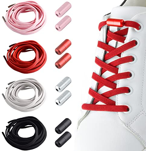 Aoliandatong Elastische Schnürsenkel, 4 Paar Schnürsenkel Ohne Binden Schnellverschluss Schnürsenkel, Gummischnürsenkel Einstellbare mit Metallverschluss für Schuhe unterschiedlicher Größe