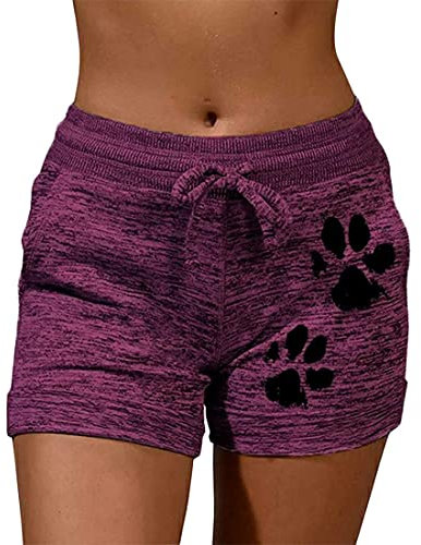 MUYOGRT Damen Shorts Sommer Sporthose Kurz Fitnessleggings High Waist Sport Yoga Hose Fitness Joggen und Training Sporthose für Damen Gym Running Beiläufige Elastisch(Lila,XL)