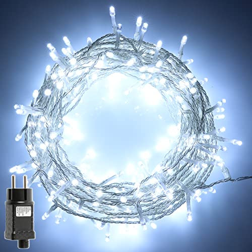 H HANSEL HOME Guirnalda Luces Led de Navidad Luces de Árbol de Navidad Uso Interior/Exterior IP44 Impermeable Cable Transparente (Luz Blanca, 100 Leds 5M)