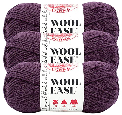 Lion Brand Wool Yarn Worsted Yarn for Knitting, Crocheting and Crafts, 3 Pieces Purple (Raindrops)