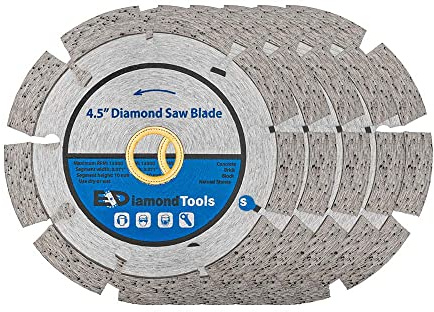 4.5 Segmented Diamond Saw Blade for Concrete, Brick, Block and Masonry, 10mm Segment Height, 7/8-5/8 Arbor, 5-Pack