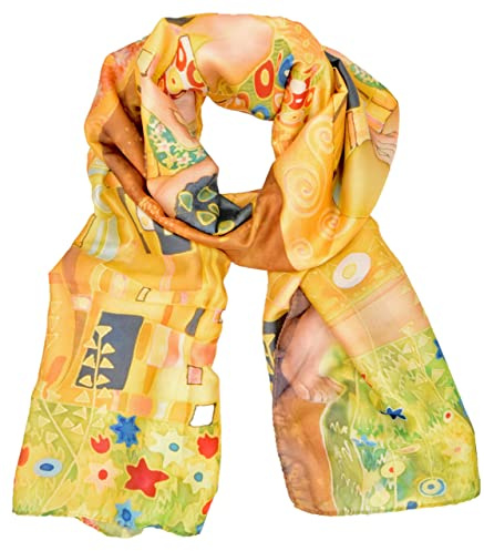 CANNCA Halstuch für Damen, Seidenschal mit Kunstmotiv berühmter Maler, lang, hochwertig, jung und elegant, für Damen, großer Schal, Foulard, originelles Accessoire als Geschenk, HH-4, One size