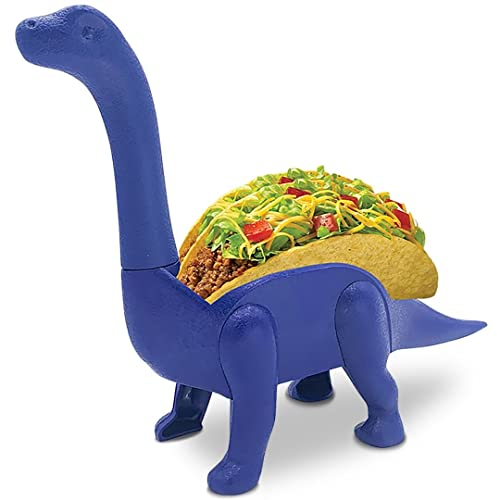 Vezna Home Goods Dinosaur Taco Holder for Kids, Blue Brontosaurus Dino Plate Taco Stand Holds 2 Shells for Fun Taco Tuesday Party, Novelty Funny White Elephant Gift for Adult Taco Lovers