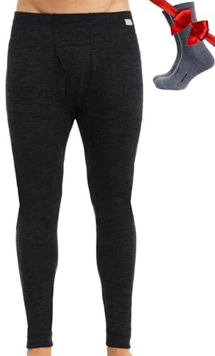 100% Merino Wool Base Layer Men Leggings Pants - Thermal Underwear + Socks | All Season Merino Wool Long Johns, Odor-Resistant, Moisture-Wicking, Breathable, Itch-Free, for Hiking, Skiing, Travel
