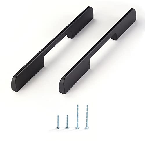 Satanga Kitchen Cabinet Pulls Hole Center 6.3 inch Matte Black Bar Modern Cupboard Pull 5 Pack Solid Euro Style Dresser Handles Bathroom Bedroom Hardware Door Furniture Wardrobe Pull Overall 7.9