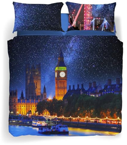 Caleffi - Bettwäsche-Set aus Magical London, 100 % Baumwolle, für Doppelbett