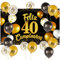 Decoración 40 Cumpleaños Pancarta Grande Feliz 40 Cumpleaños Español + 15pcs Globos Photocall 40 años Fiesta Cartel Oro Negro
