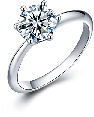 CRYSLOVE 1 Karat Verlobungsring Damen Moissanite Ringe 925 Silber Weißgold VVS1 D Farbe Hochzeitsring Damenring Simulierter Diamant Promise Ring,Verlobung Hochzeit Geschenk