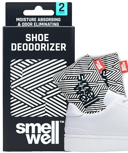 SmellWell - Duftender Schuh-Deodorierer – Geruchsbeseitiger – Aktivkohle aus Bambus – Luftreinigungsbeutel – Lufterfrischer-Einsätze, 1 Paar – Originalgröße – weiße Streifen, 1 Count (Pack of 2)