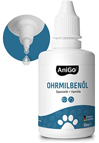 AniGo Ohrmilbenöl 50ml sofort wirksames Mittel für Katzen – gegen Ohrmilben mit Kamille für Katze, Sanfte Pflege bei Juckreiz im Ohr, Ohrentropfen Milben, Ohrenreiniger