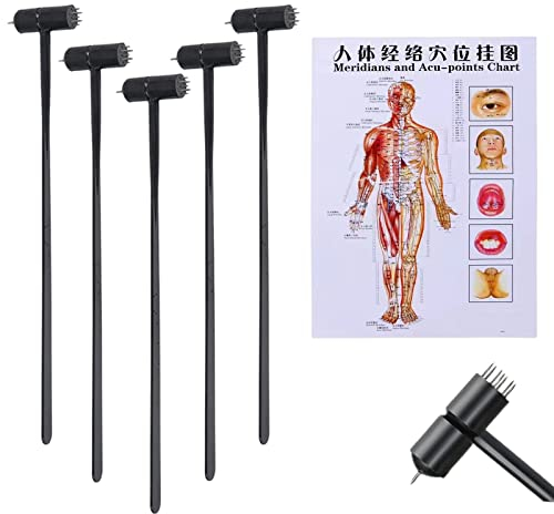 7 Star N_eedle Akupunktur, 7 Sterne N_Nadel & Pflaumenblüte Dermal Hammer Breite a Chart - Akupunktur Menschlicher Körper Charts Meridiane und Akupunkturpunkte (5 Stück Breite einer Akupunkturkarte)
