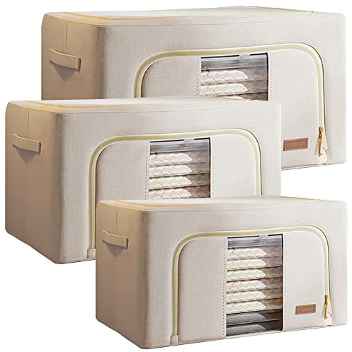 JOYBOS, Set de 3 cajas de almacenamiento de ropa, 24 + 66 + 100 l, plegable, en material textil