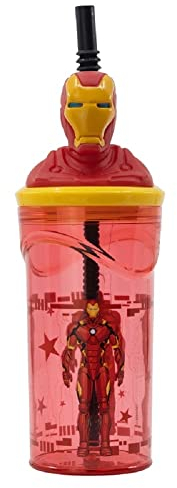 ALMACENESADAN, 4910; vaso figurita 3D con caña reutilizable Iron Man; capacidad 360ml; producto reutilizable; libre de BPA.