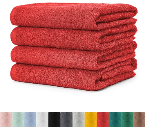 BaSaTex - Handtuch Set für Haushalt & Gäste 4er Pack - Frottee-Handtücher mit Aufhängeschlaufe aus weicher Baumwolle in 50x100cm - Waschtücher für Bad Öko-Tex Standard 100 Zertifiziert - Rubin
