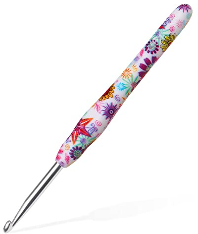 Aeelike 5mm Crochet Hook, Ergonomic Crochet Hook with Rubber Handle | Crochet Hook 5mm, Pretty Floral Pattern Metal Crochet Hooks, Comfort Grip, for Arthritic Hands & Beginners