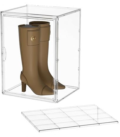 Attelite XX-Large Clear Stackable Plastic Storage Bins, 1 Pack Boot Shoe Box Organizers with an Adjustable Divider, Big Display Storage Box with Lids