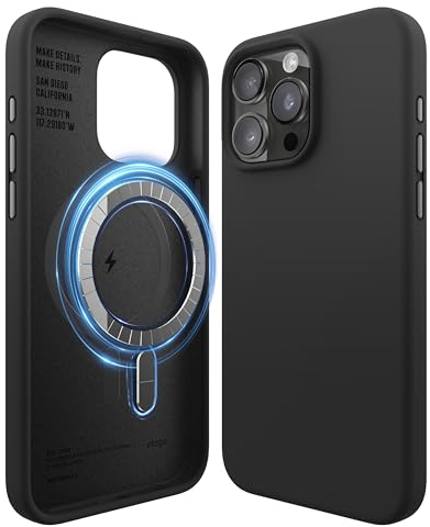 elago Cover Magnetica in Silicone Compatibile con iPhone 15 Pro Max Custodia, Compatibile con Accessori MagSafe, Magneti Integrati, Silicone Premium, Protezione Completa [Struttura a 5 Strati] (Nero)
