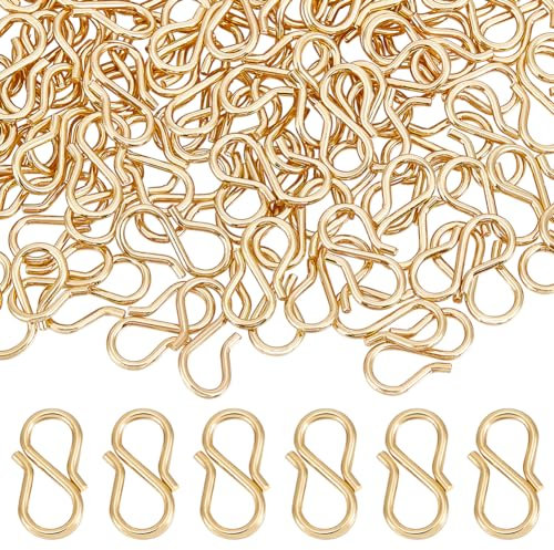 Beebeecraft 1 Box 100pcs S Hook Clasps 18K Gold Plated Brass 13mm Necklace Clasp Connector for DIY Jewelry Making