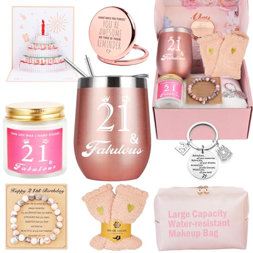 21st Birthday Gifts for Her Women, Happy 21st Birthday Basket Gifts Box for Best Friends Female Daughter Sister Her Girlfriend Coworker Bestie Women Unique