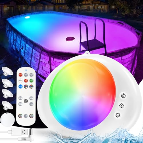 DeeprBlu 2024 Verbesserte Poolbeleuchtung Unterwasser mit Fernbedienung, Schwimmende Poolbeleuchtung Akku, Magnetische Poolbeleuchtungen mit Saugnäpfen, IP68 Wasserfest Whirlpool Licht für Badewanne