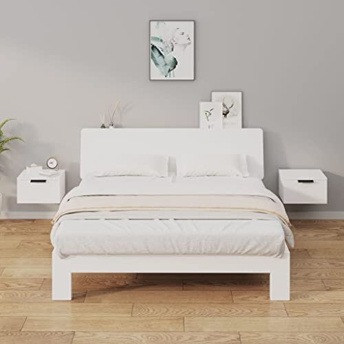 AUVYI Table de Chevet Murale en Bois D'ingénierie 34x30x20 cm 2 pcs Blanc Table De Chevet Murale Lot de 2 Chevet Mural Suspendu Table De Nuit Murale Table De Chevet Suspendu Table Chevet Murale