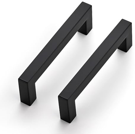 Ravinte 5 Pack Kitchen Door Handles Black Handles for Cupboards 96mm Cupboard Pulls Kitchen Cabinet Pulls Square Bar Wardrobe Hardware Cabinet Door Hardware