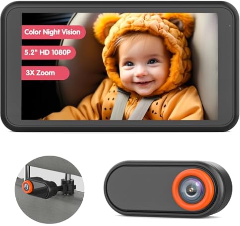 LUCKVIEW Spiegel Auto Baby Rückbank mit Kamera, 5,2 1080P Monitor & 3X Zoom, Autospiegel Baby Rücksitz mit Vollfarb-Nachtsicht, 170° Weitwinkel, schnelle Installation für Eltern