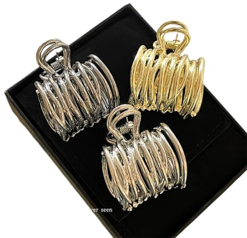 Lohill 3 Stück Hohe Pferdeschwanz Clips,Haarklammer,Verfügt Über Rutschfeste Zähne Und Guten Halt Haarspangen Für Verbesserte Frisur Hohe Pferdeschwänze Und Dickes Haar(Gold Silber Schwarz)(Metall)